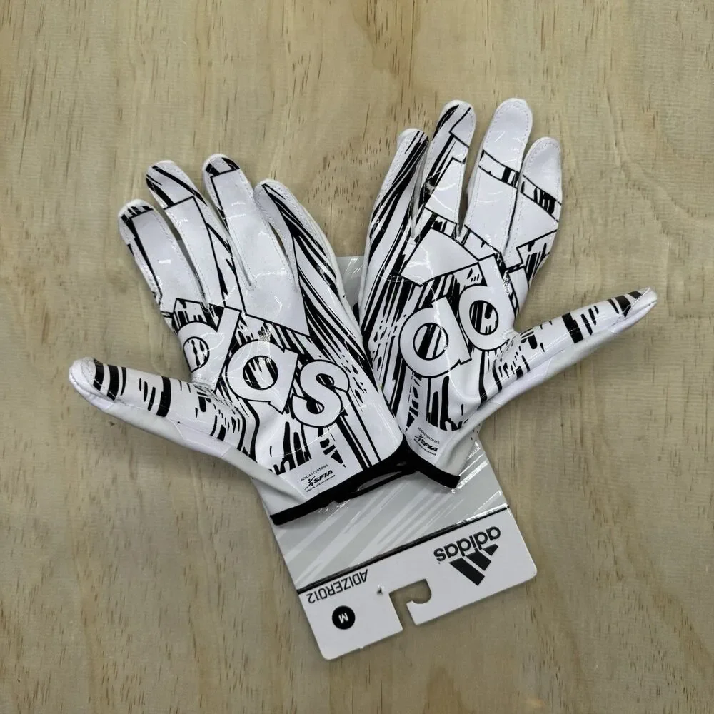 NEW Adidas Adizero 12 Football Gloves White Black Size MD AF1531-110